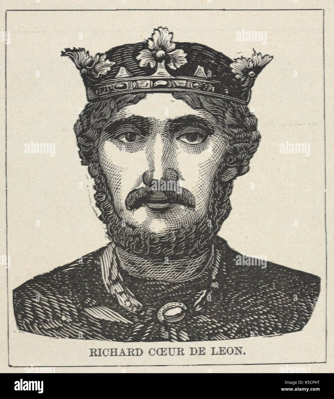 Richard Coeur de Leon.  Portrait of kIng Richard Ist of England. The World: historical and actual. What has been and what is ... St. Louis, Mo., 1882. Source: 9005.ee.7 page 341. Author: Gilbert, Frank. Stock Photo