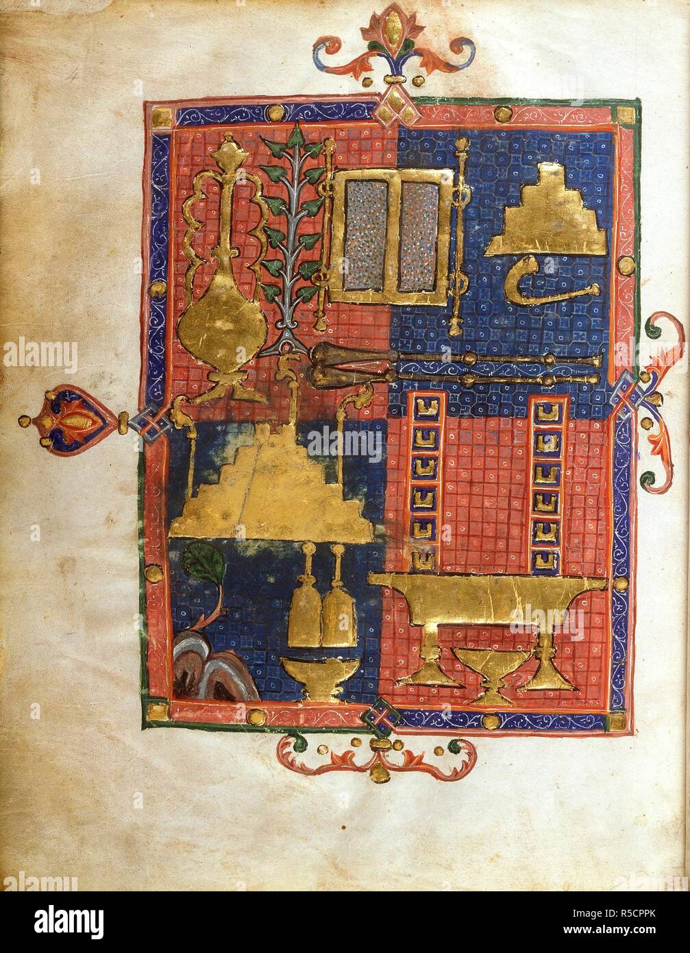 The vessels of the Temple. Duke of Sussex Spanish Bible. Image taken from Duke of Sussex Spanish Bible. . Source: Add. 15250, f.4. Language: Hebrew. Stock Photo