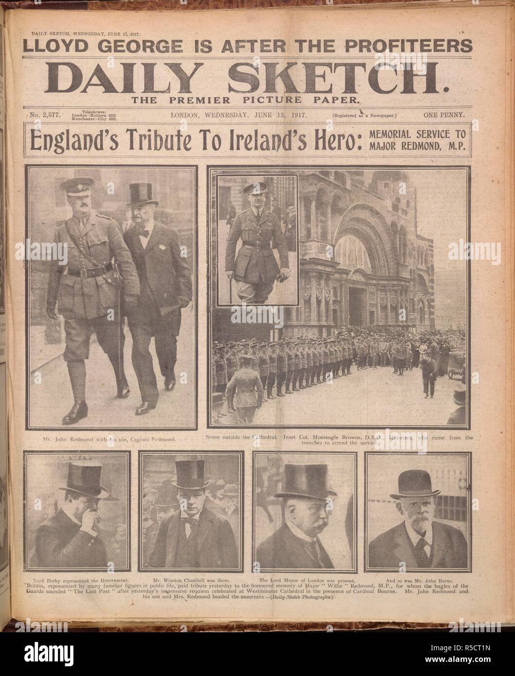 England's tribute to Ireland's hero: Memorial service to Major Redmond, M.P.' William Hoey Kearney Redmond (15 April 1861 â€“ 7 June 1917) (commonly known as Willie Redmond) was an Irish nationalist politician. He was a Member of Parliament (MP) in the Irish Parliamentary Party for 34 years, a land reform agitator imprisoned three times, a determined advocate of Irish Home Rule, a barrister and a First World War fatality. He believed that by serving together in the trenches the Unionist and Nationalist traditions could be reconciled and was convinced that Irish Protestants would thereby come t Stock Photo