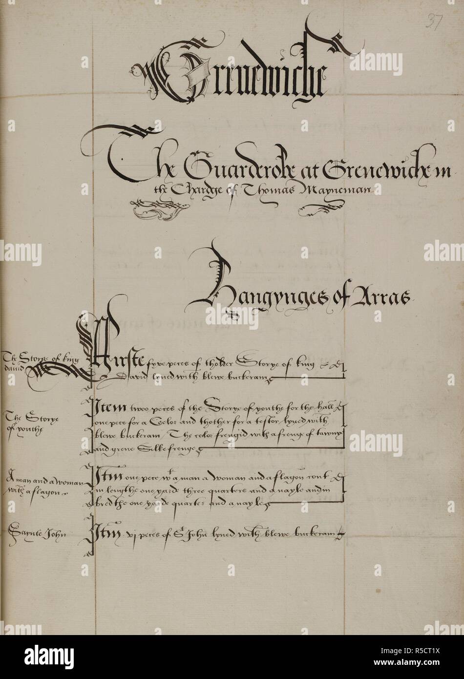 List Of Hangings Of Arras Tapestries Part Of The Inventory Of