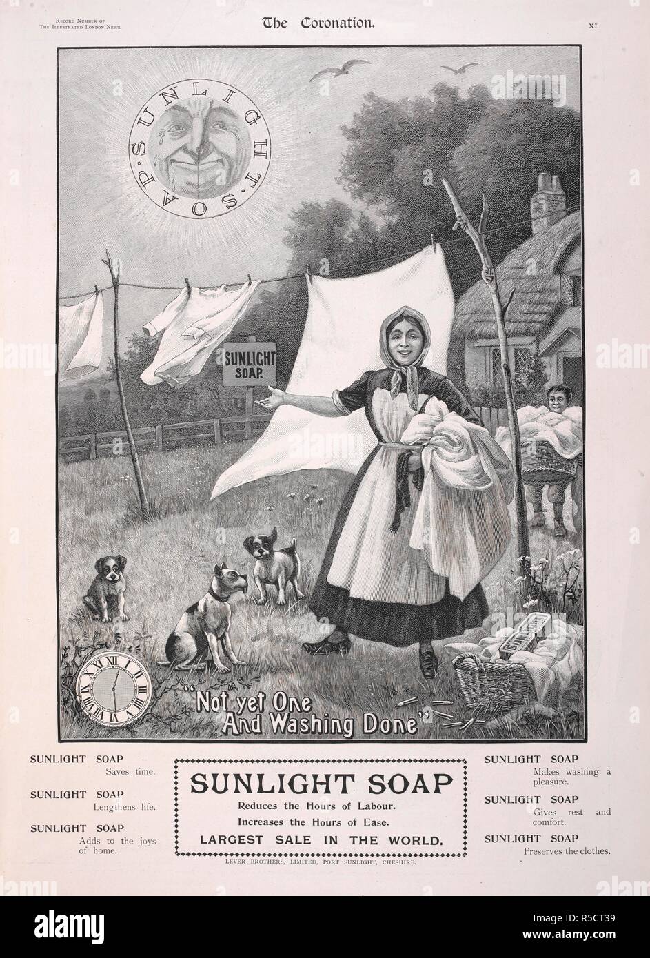 Advertisement for 'Sunlight soap'. The Illustrated London News Record of the Coronation Service and Ceremony, King Edward VII and Queen Alexandra. London : Illustrated London News and Sketch Ltd, [1902]. Source: The Illustrated London News, page XI. Stock Photo