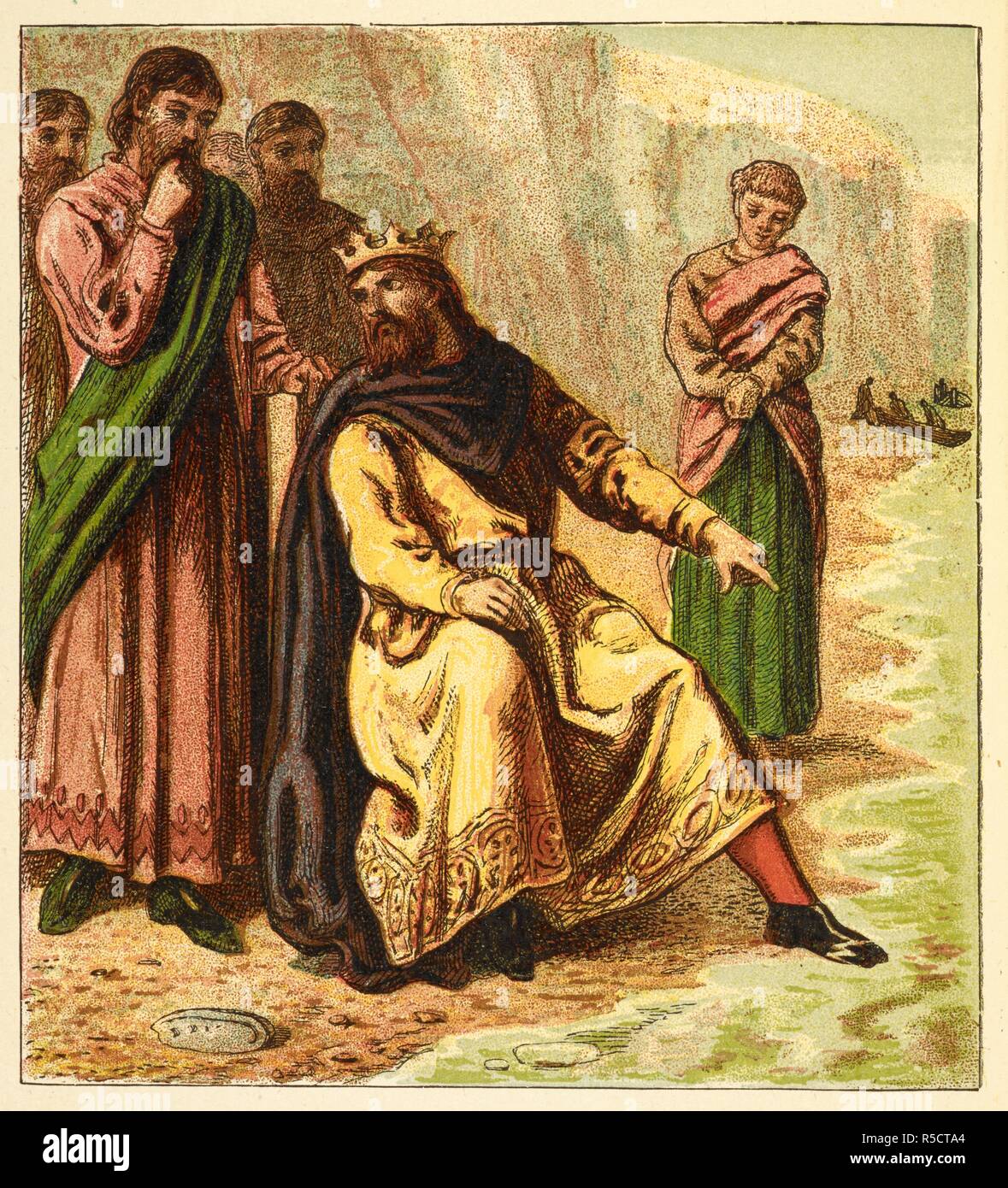 Canute and his courtiers'. King Canute (Cnut) commanding the waves to ...