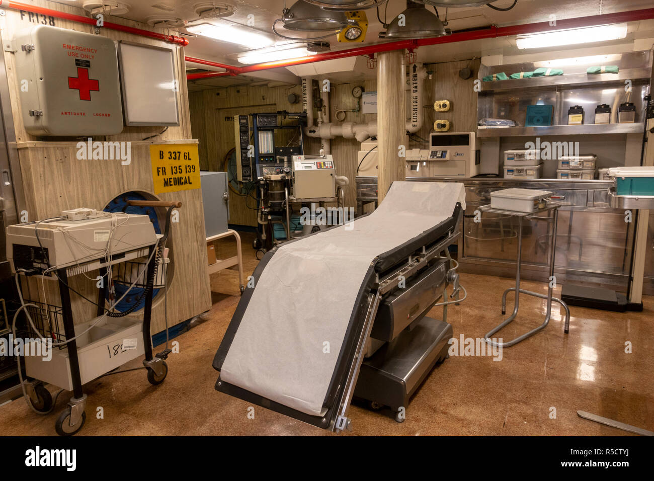 Medical room on board the USS Midway Museum, San Diego, California, United States. Stock Photo
