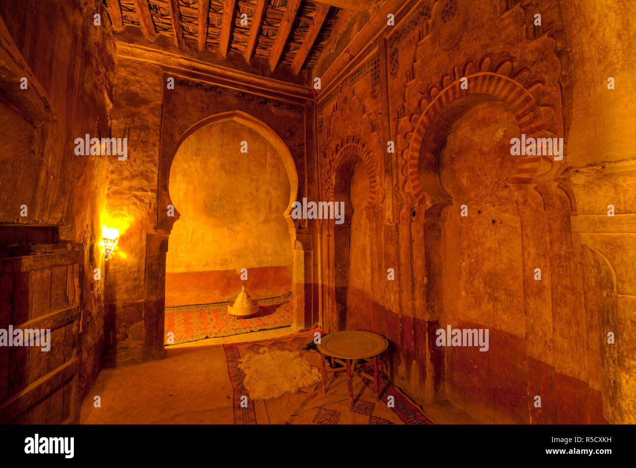 Ornate interior of a magnificent 16th century Kasbah, Timiderte ...