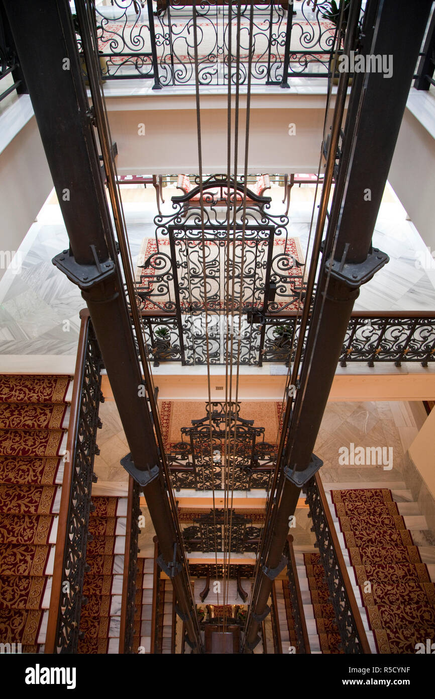 Historic lift, Pera Palace hotel, Beyoglu area, Istanbul, Turkey Stock Photo