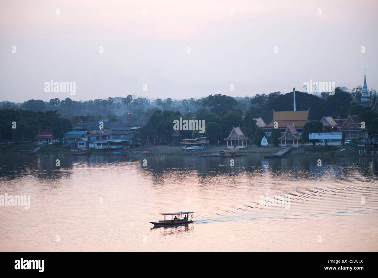 Thailand, Ayutthaya, Ayutthaya Historical Park, Chao Phraya River at Sunset Stock Photo