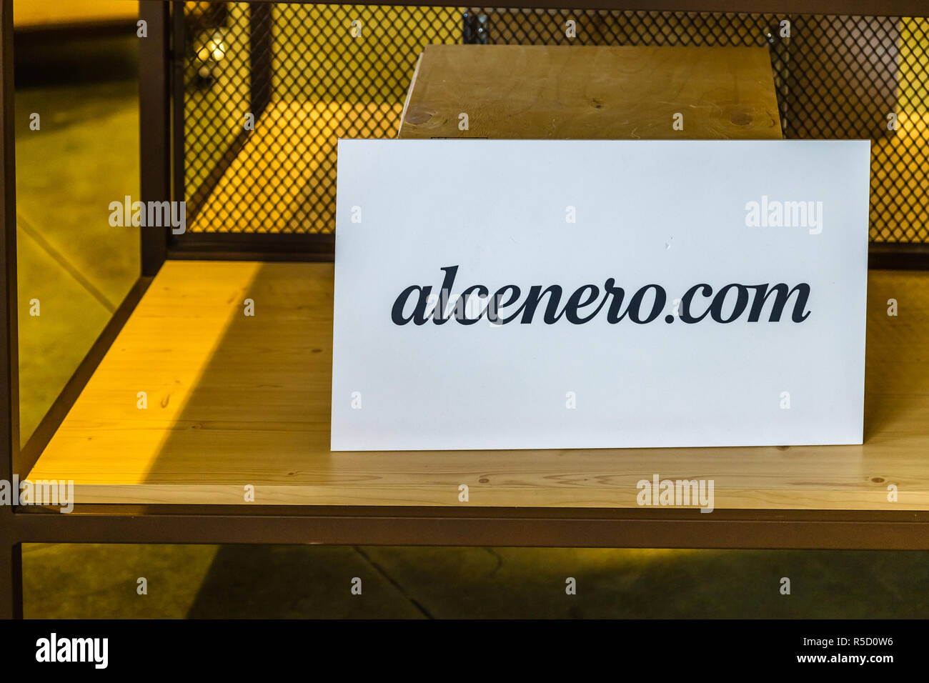 BOLOGNA, ITALY - OCTOBER 2, 2018: lights are enlightening ALCE NERO signboard at FICO EATALY WORLD, the largest agri-food park in the world Stock Photo
