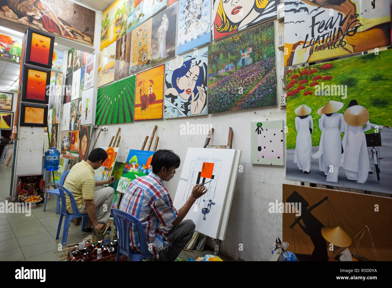 Vietnam, Ho Chi Minh City, Artists Painting in Art Shop Stock Photo Alamy