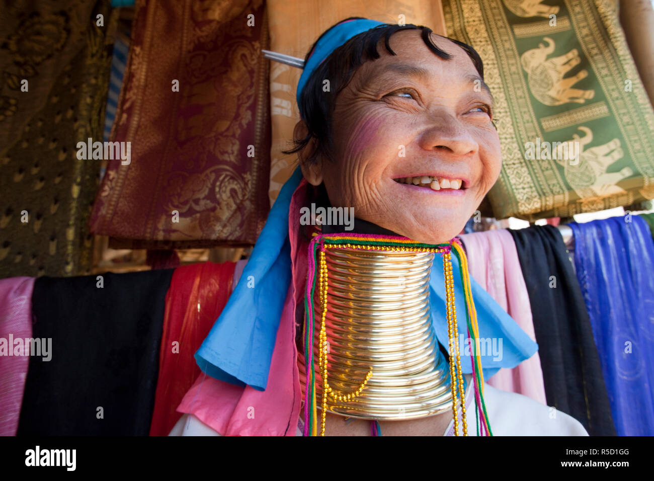Thailand, Golden Triangle, Chiang Mai, Long Neck Karen Hilltribe, Long Neck Woman Stock Photo