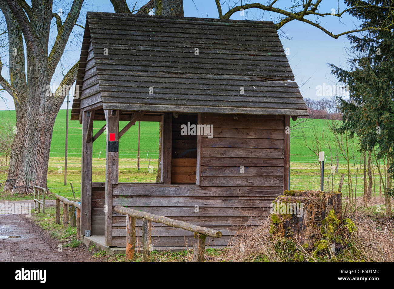 wooden house for protection against wind and rain Stock Photo