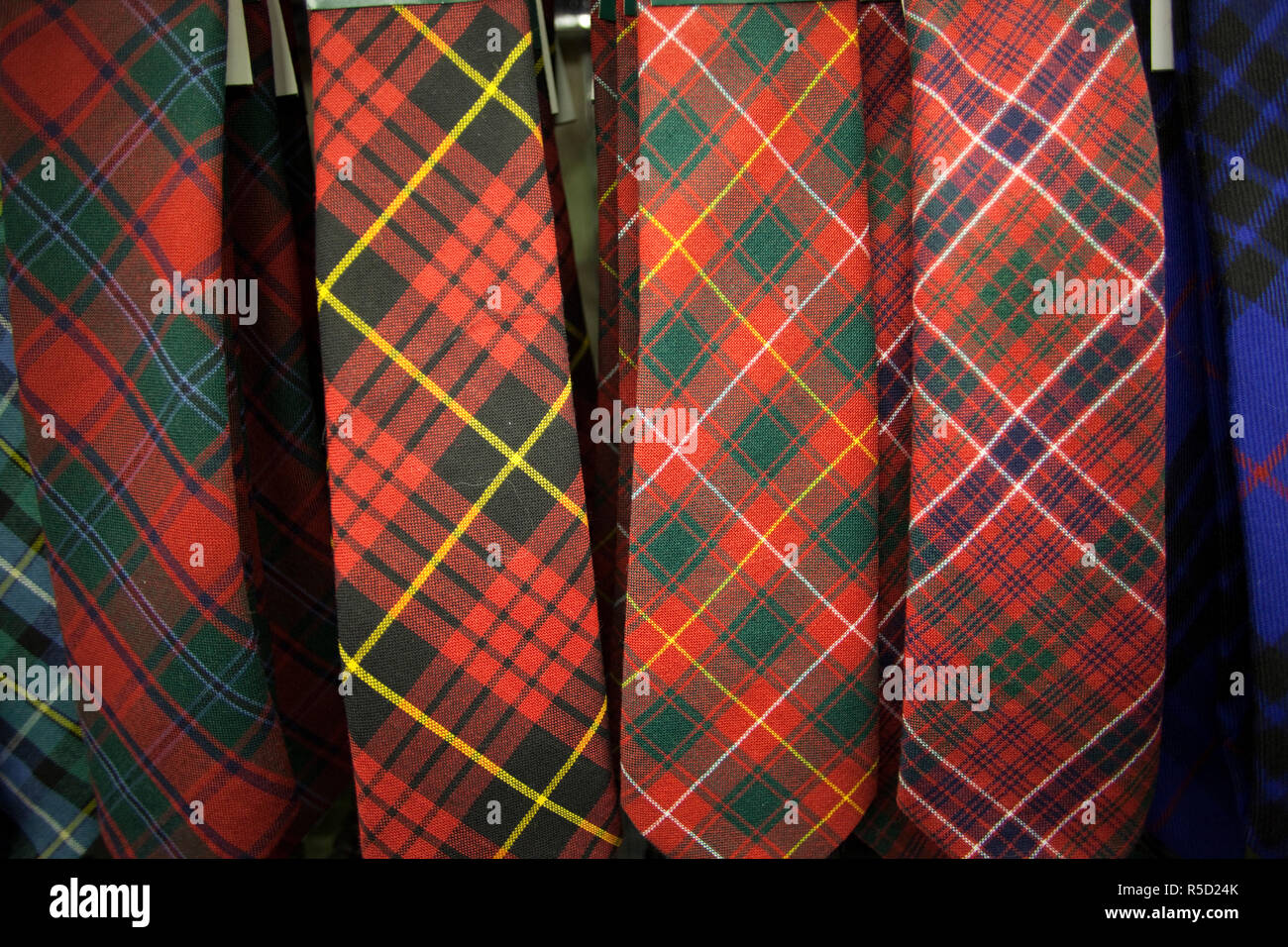 Scotland, Edinburgh, Tie Display in the Tartan Weaving Mill Stock Photo