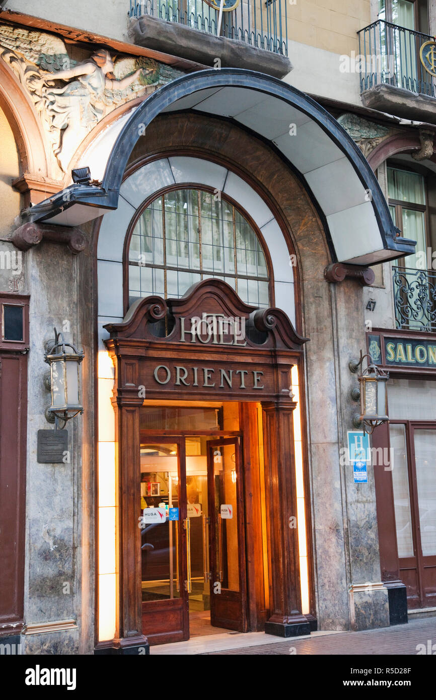 Spain, Barcelona, The Ramblas, Entrance to The Hotel Oriente Stock Photo -  Alamy