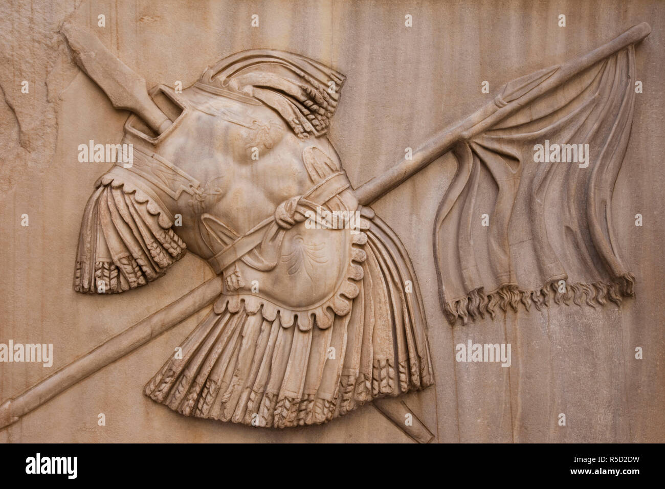 Italy, Rome, The Capital, Capitoline Museum, Relief of Sarcophagus of Roman Warrior Stock Photo