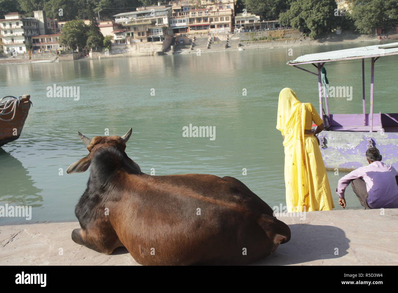 Life in Rishikesh on the banks of river ganga Stock Photo