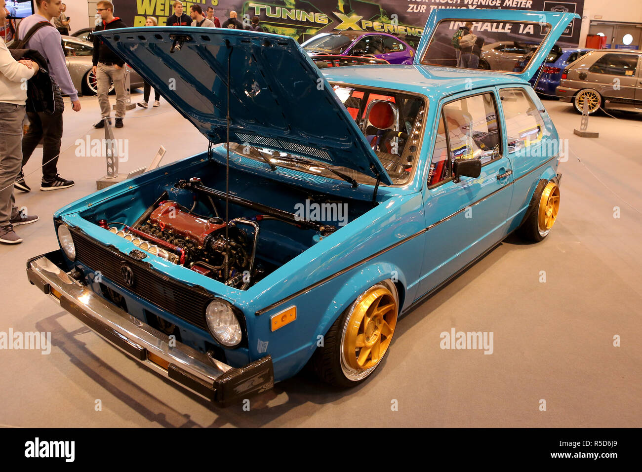 Essen, Germany. 30th Nov, 2018. Volkswagen Golf on display at the Essen  Motor Show Preview Day on November 30, 2018 at the fair grounds in Essen,  Germany. The motor show presents motorcycles,