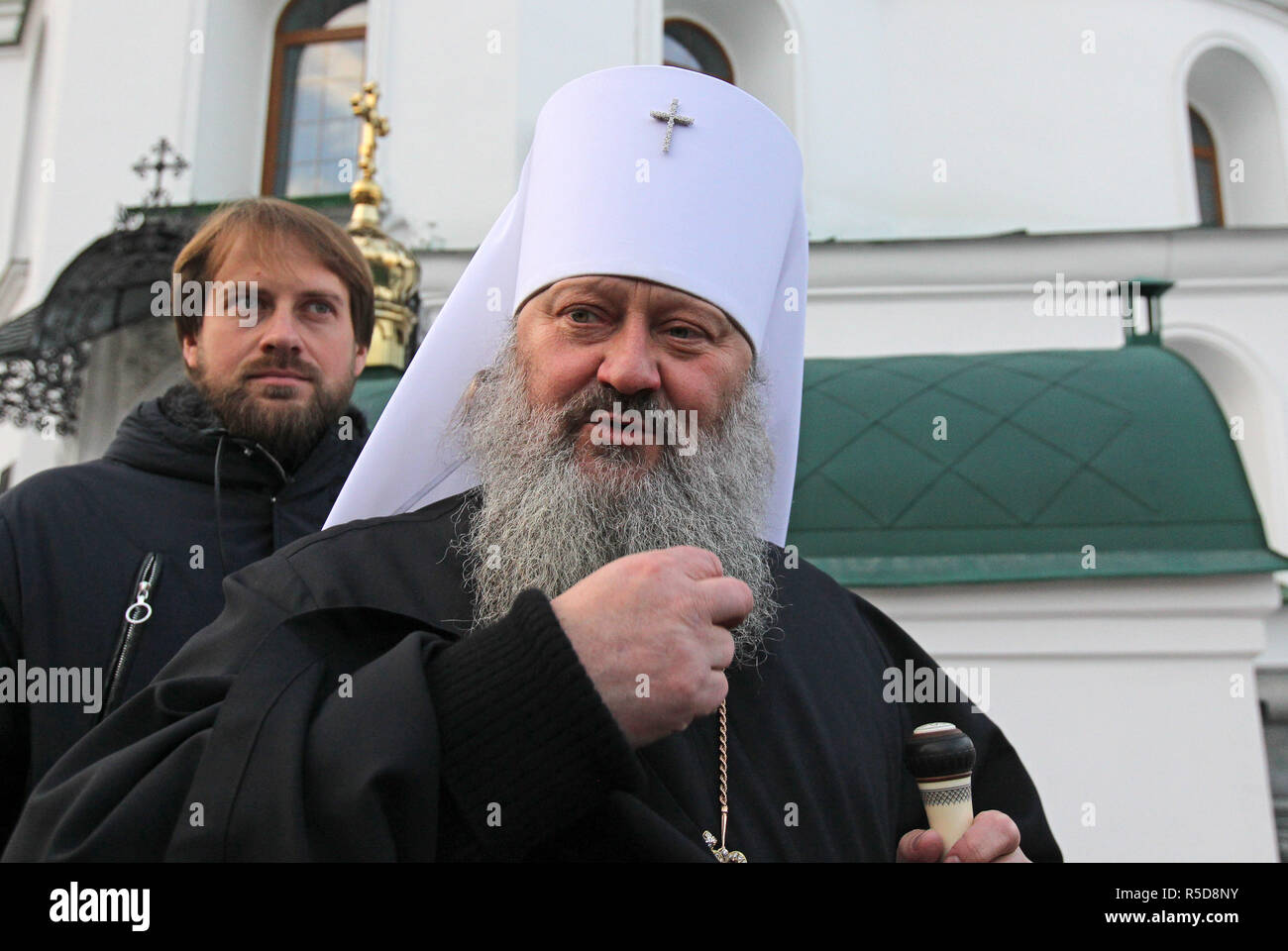 Metropolitan Pavlo (Pavel), a priest of the traditionally dominant Ukrainian Orthodox Church of Moscow Patriarchate and cleric of the Kiev Pechersk Lavra monastery seen leaving after his statement to the media in the monastery in Kiev, Ukraine. The Ukrainian Security Service searched the home of the father-superior of a major Kiev Orthodox monastery of the Ukrainian Orthodox Church of Moscow Patriarchate, who is suspected of inciting religious hatred, as a part of a criminal proceedings, Ukrainian Security Service said. Credit: SOPA Images Limited/Alamy Live News Stock Photo