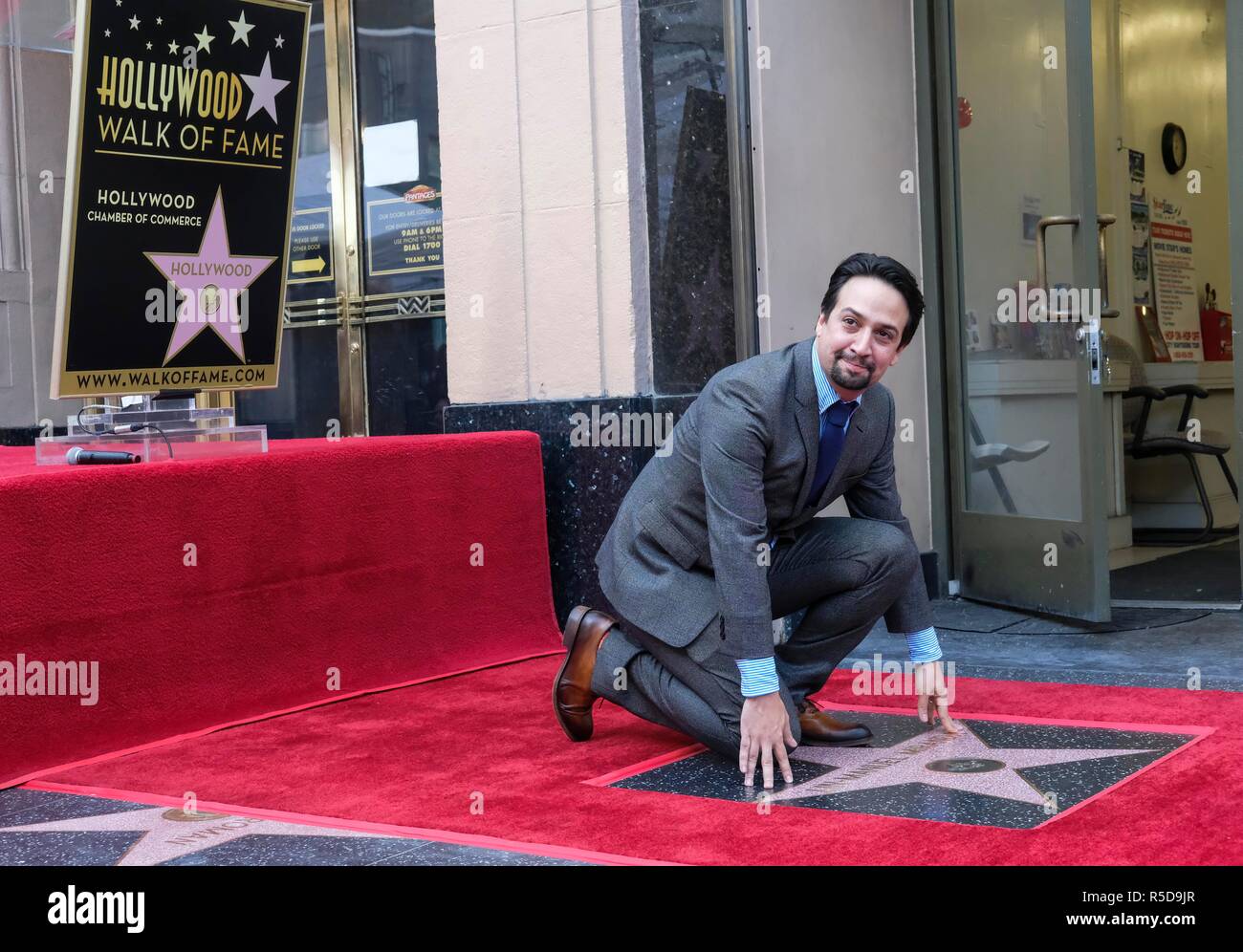 Los Angeles, USA. 30th Nov, 2018. Lin-Manuel Miranda attends his star ceremony on the Hollywood Walk of Fame in Los Angeles, the United States, Nov. 30, 2018. Credit: Zhao Hanrong/Xinhua/Alamy Live News Stock Photo