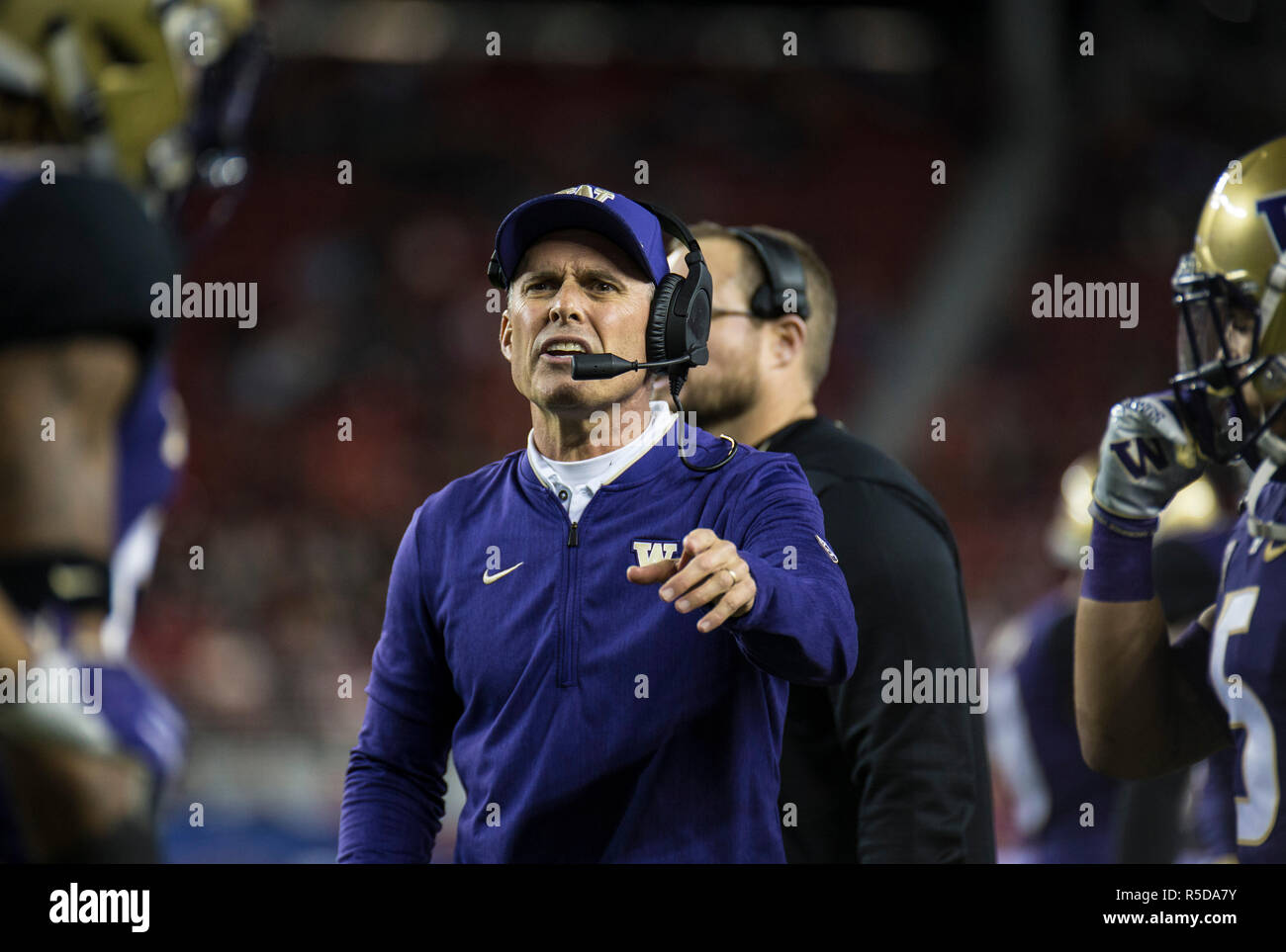 Nov 30 2018 Santa Clara, CA U.S.A Washington head coach Chris Petersen during the NCAA Pac 12 Football Championship game between Washington Huskies and the Utah Utes 10-3 win at Levi Stadium Santa Clara Calif. Thurman James/CSM Stock Photo