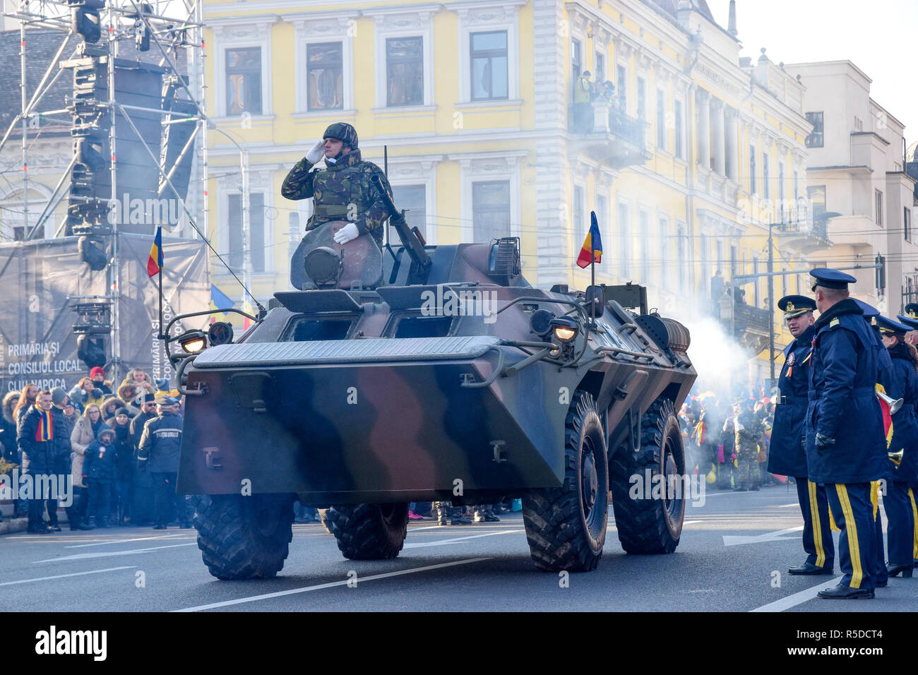 Cluj-Napoca, Romania, 01 December 2018.  Romania celebrates 100 years since the Great Unification with a military parade in Cluj-Napoca. Credit: Vadim Ungureanu / Alamy Live News Stock Photo