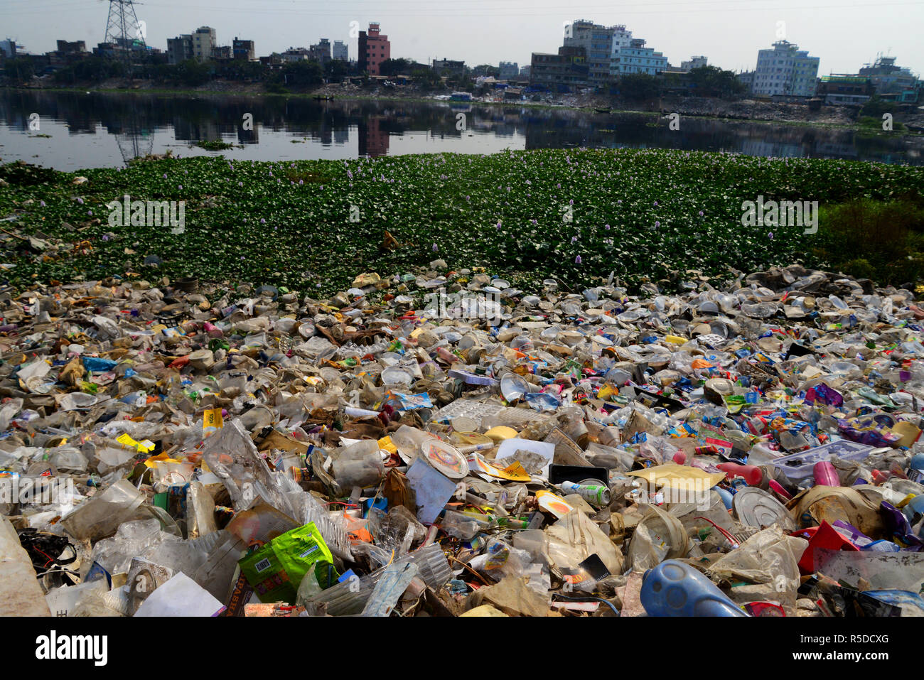 Dhaka, Bangladesh, 30 November, 2018. Plastic garbage in the polluted