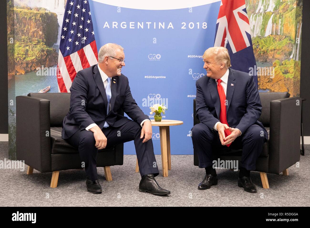 Buenos Aires, Argentina. 1st December, 2018. Buenos Aires, Argentina. 30th November 2018. U.S. President Donald Trump during a bilateral meeting with Australian Prime Minister Scott Morrison on the sidelines of the G20 Summit meeting at the Costa Salguero Center November 30, 2018 in Buenos Aires, Argentina. Credit: Planetpix/Alamy Live News Credit: Planetpix/Alamy Live News Stock Photo