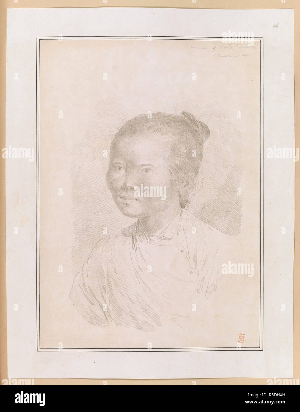 Woman of Pulo Condore.; pencil drawing. Sketches and coloured drawings made by J. Webber, during Captain Cook's third voyage, in 1776-1780 ... 1776-1780. Source: Add. 17277, no.46. Stock Photo