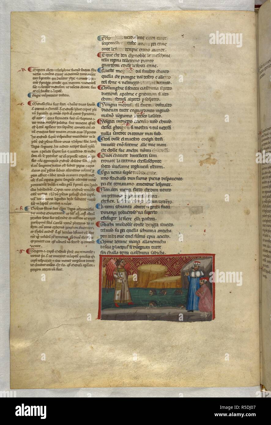 Inferno: The heavenly messenger walks across the Styx. Dante Alighieri, Divina Commedia ( The Divine Comedy ), with a commentary in Latin. 1st half of the 14th century. Source: Egerton 943, f.17v. Language: Italian, Latin. Stock Photo
