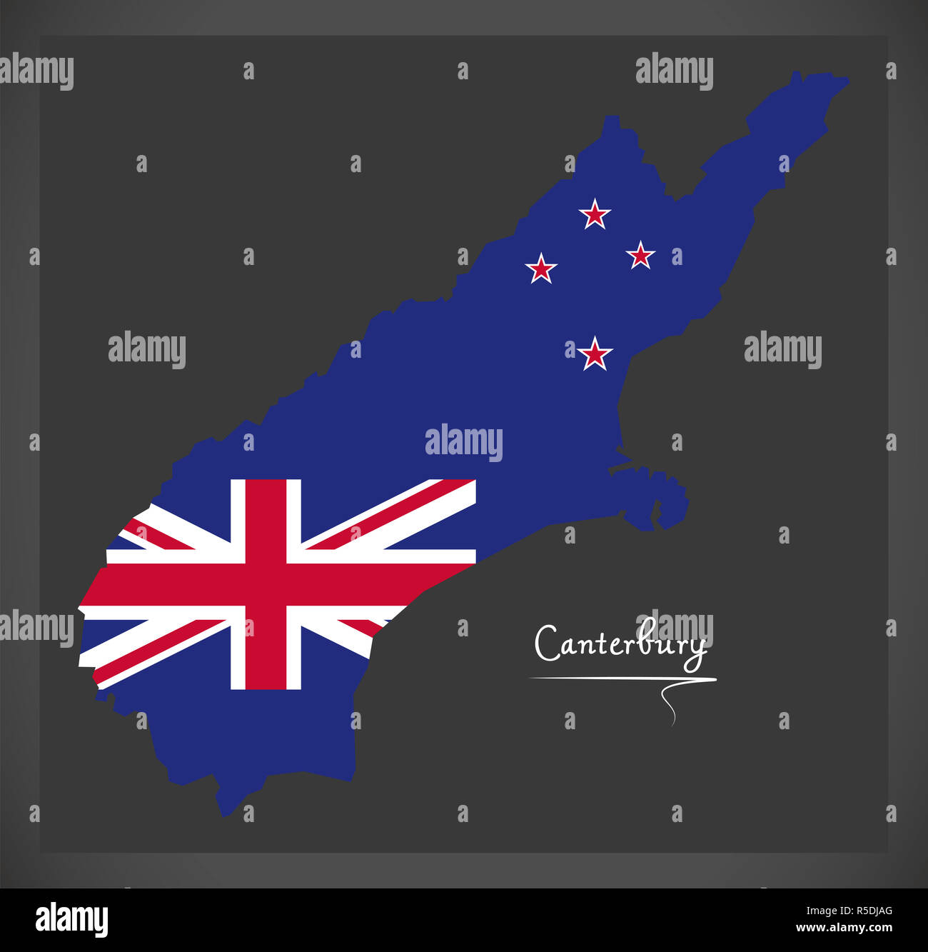 Canterbury New Zealand map with national flag illustration Stock Photo