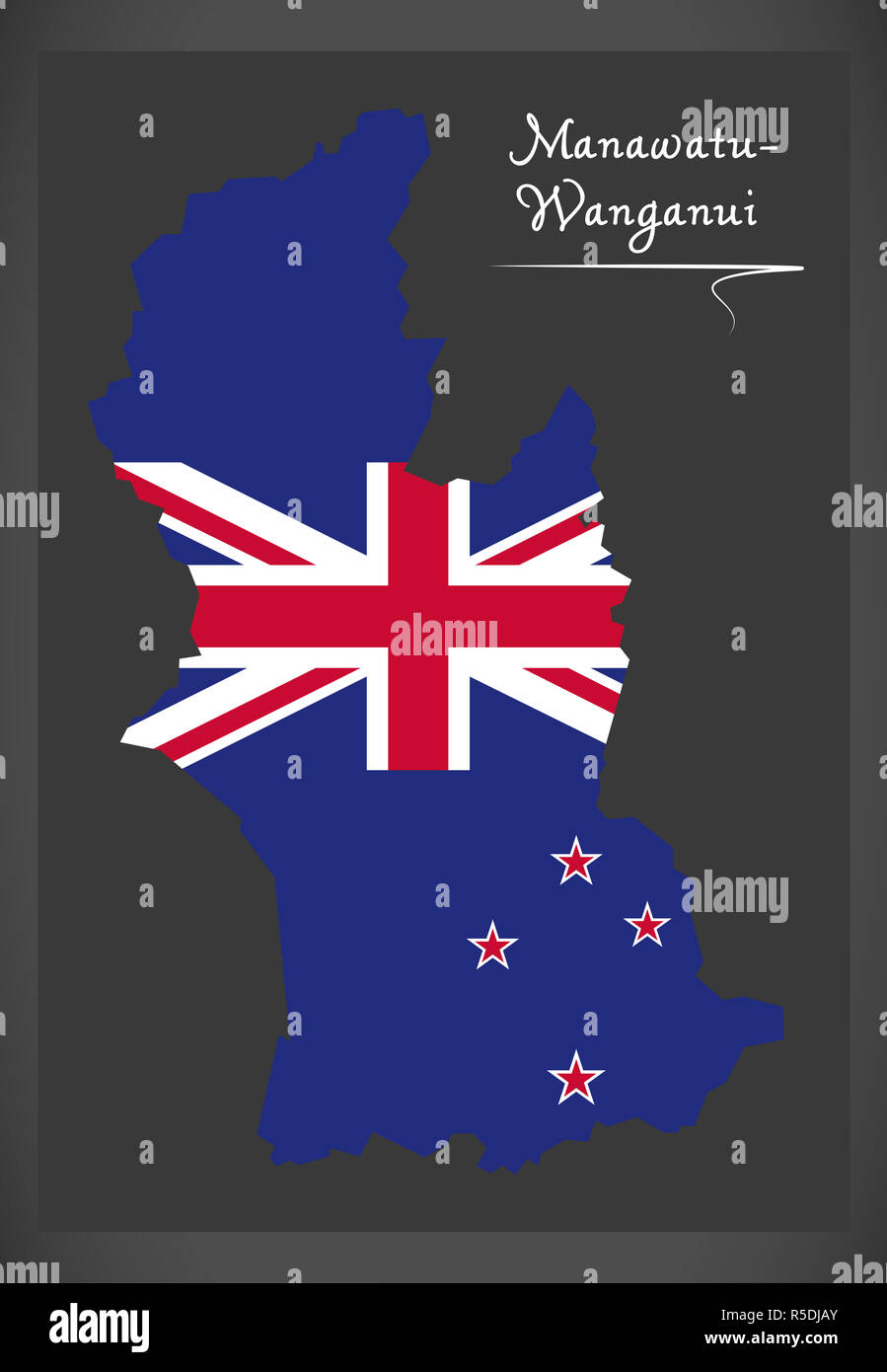 Manawatu - Wanganui New Zealand map with national flag illustration Stock Photo