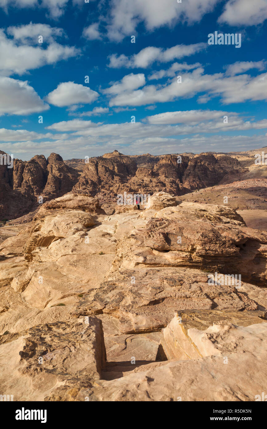 Jordan, Petra-Wadi Musa, Ancient Nabatean City of Petra, elevated view of Petra Valley from the High Place of Sacrifice, Al-Madbah Stock Photo