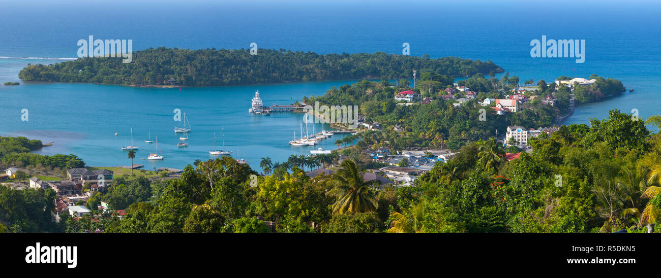 Elevated view over Port Antonio & Navy Island, Portland Parish, Jamaica, Caribbean Stock Photo