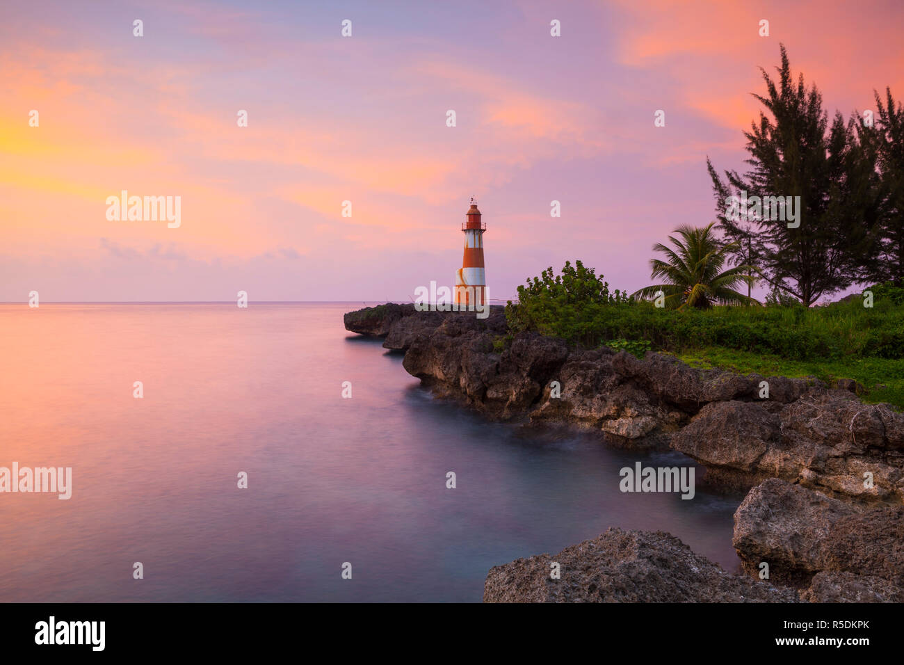 Folly Point Lighthouse Illuminated at Sunset, Port Antonio, Portland