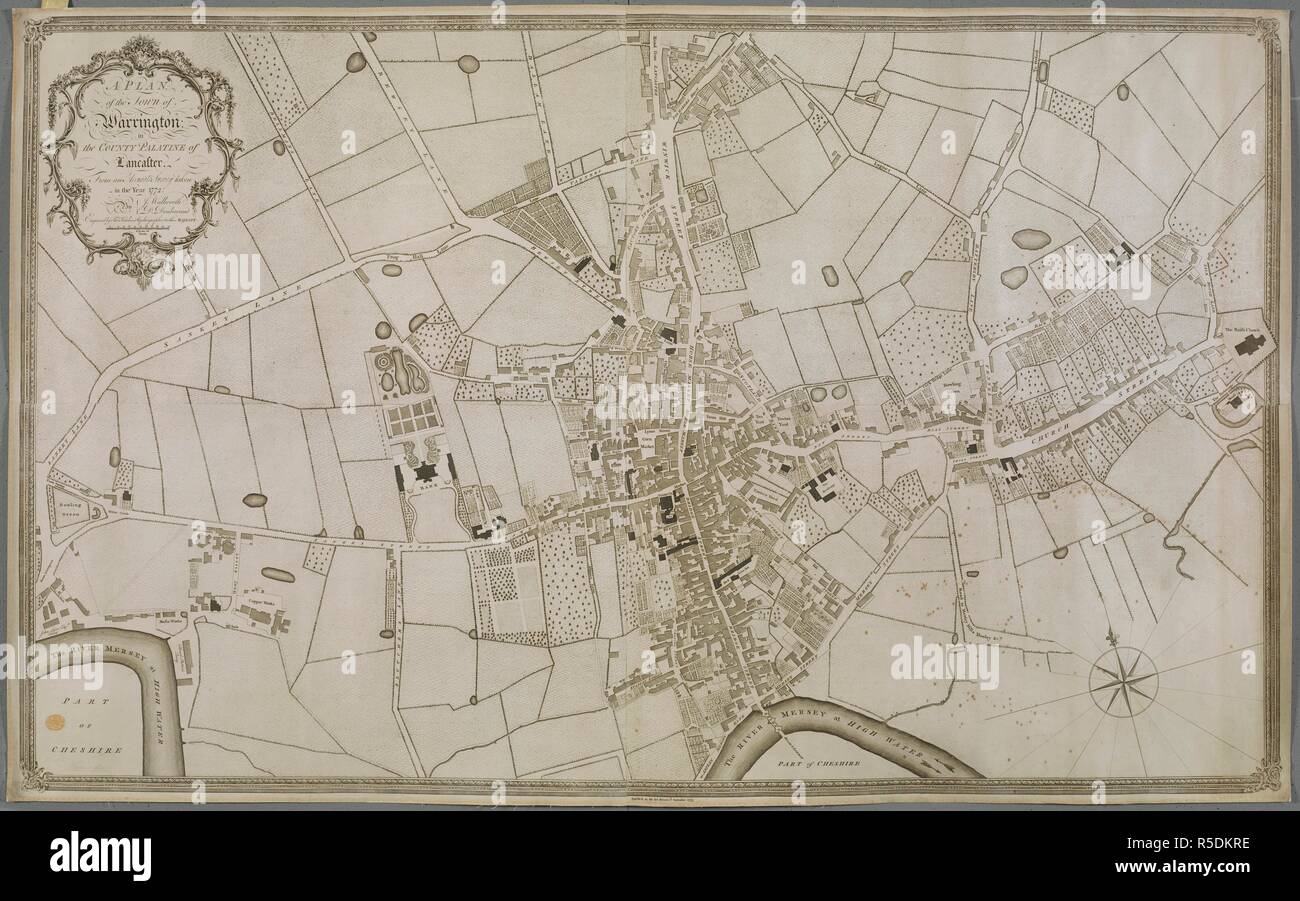 A plan of Warrington. A PLAN, of the Town of Warrington: in the COUNTY PALATINE of Lancaster. : From an Accurate Survey Taken in the Year 1772. [London?] : [Thomas Kitchin] Publish'd as the Act Directs 1st. September 1773, [1773.]. Source: Maps K.Top.18.85.11 TAB. Language: English. Stock Photo