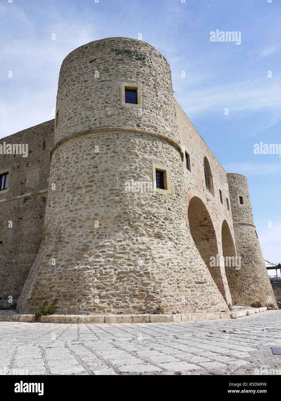The castle in the hill top town of Bernalda in Basilicata, Southern Italy Stock Photo