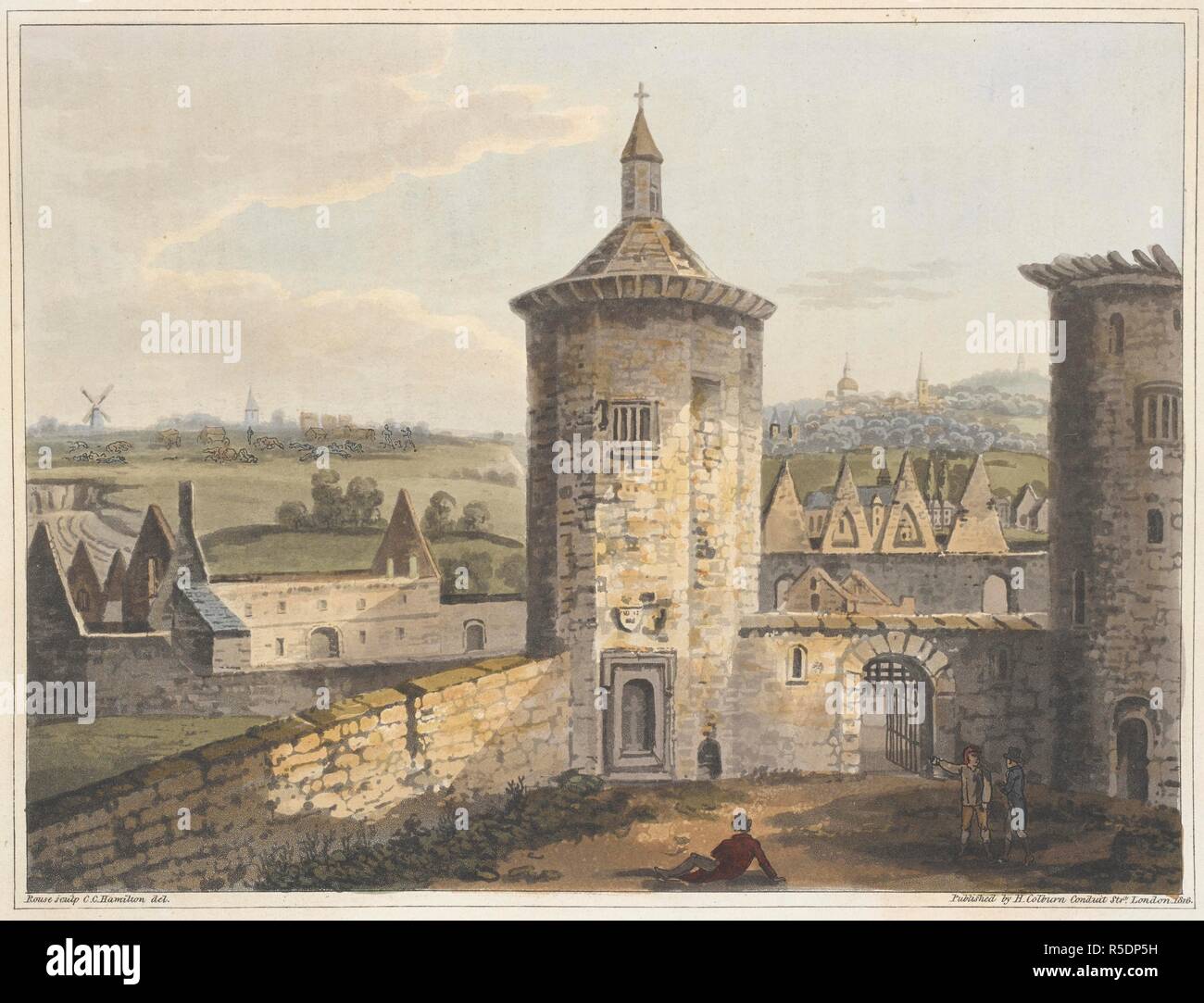 Ligny Castle, shewing the field of battle where the Prussians and French fought on the 16th June. Sombref is seen in the distance, as are also the mill, church, and heights of Brie. An Historical Account of the Campaign in the Netherlands, in 1815, under His Grace the Duke of Wellington, and Marshal Prince Blucher, comprising the battles of Ligny, Quatrebras, and Waterloo; with a detailed narrative of the political events connected with those memorable conflicts down to the surrender of Paris, and the departure of Bonaparte for St. Helena ... Embellished with ... plates ... from drawings ... b Stock Photo