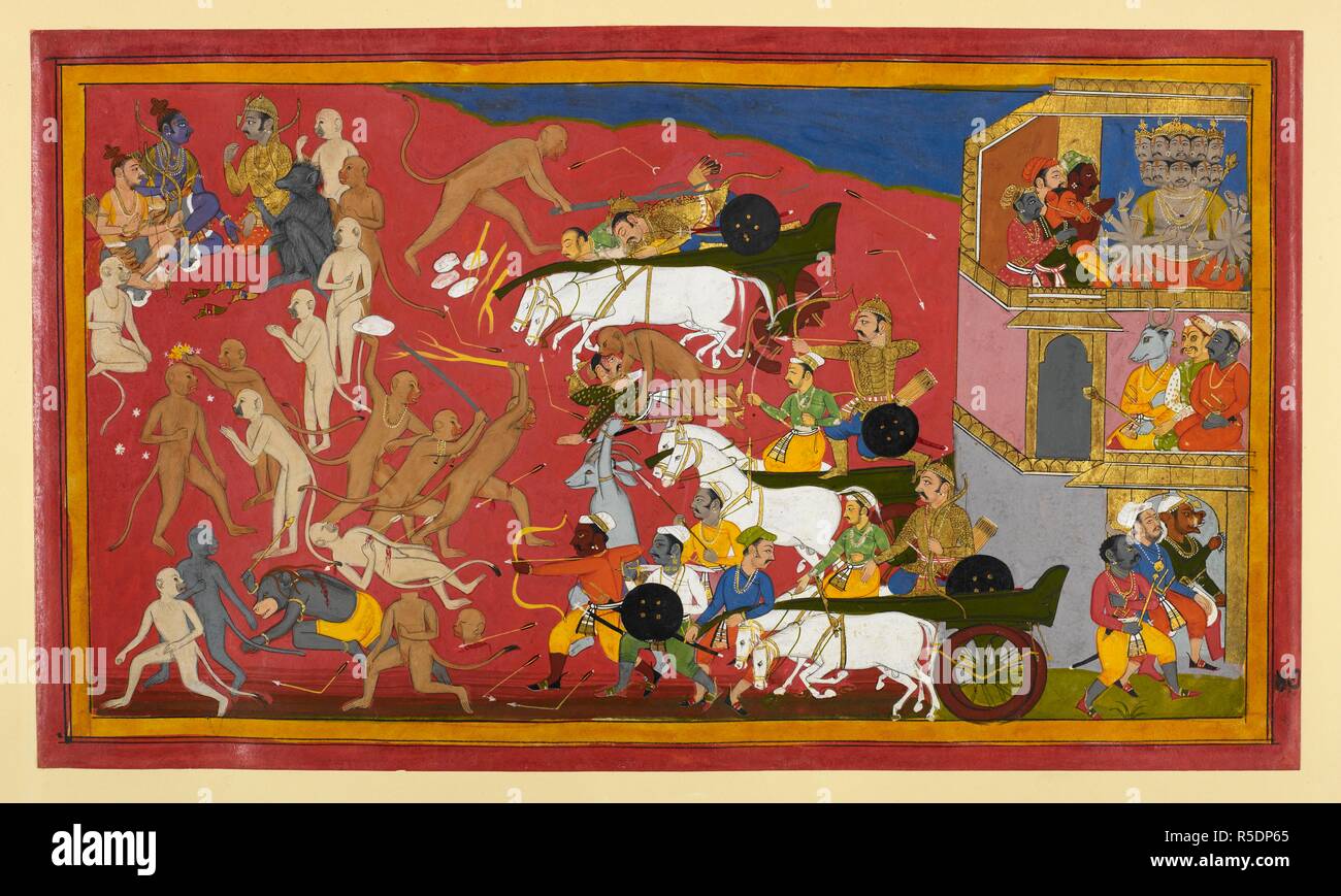 Ra Vaa A Sends Out Akampana But The Horses Of His Chariot Are Deprived Of Their Power As They Leave Laa Ka And Are Seen Collapsing Akampana Is Killed By Hanuma N With