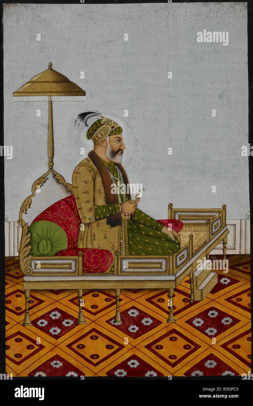 The Mughal emperor â€˜Alamgir II (ruled 1754-59) facing right holding a jewel in his right hand. c.1790. Opaque watercolour. Source: Add.Or.2658. Language: Persian. Author: ANON. Stock Photo