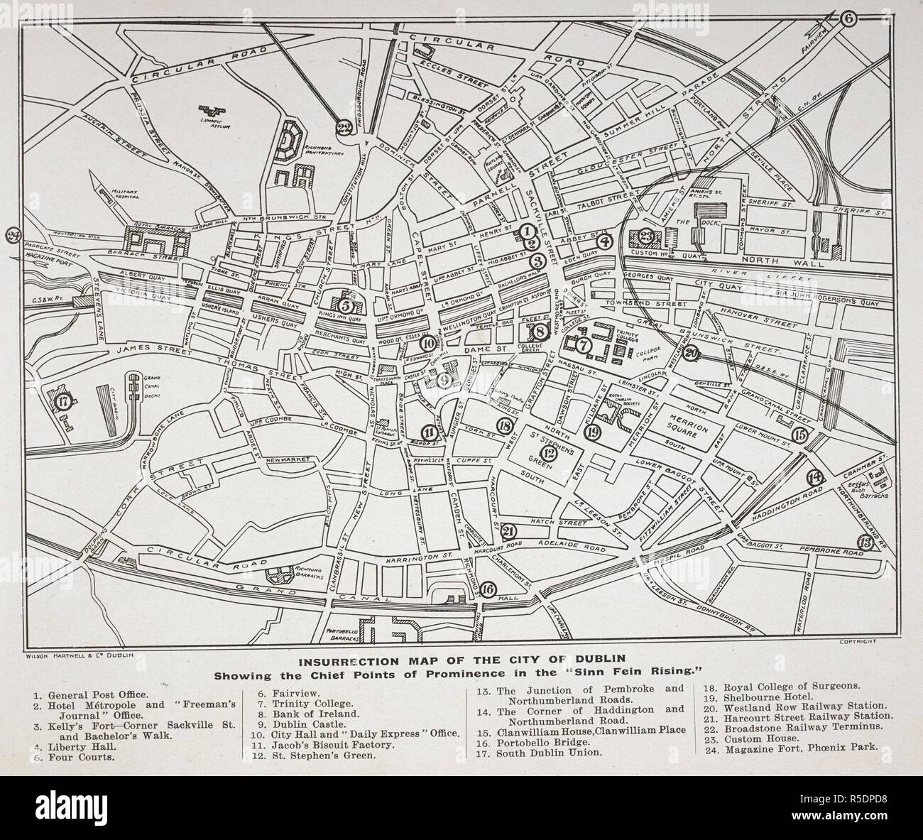 Insuurection Map Insurrection map of the city of Dublin showing the chief points of ...