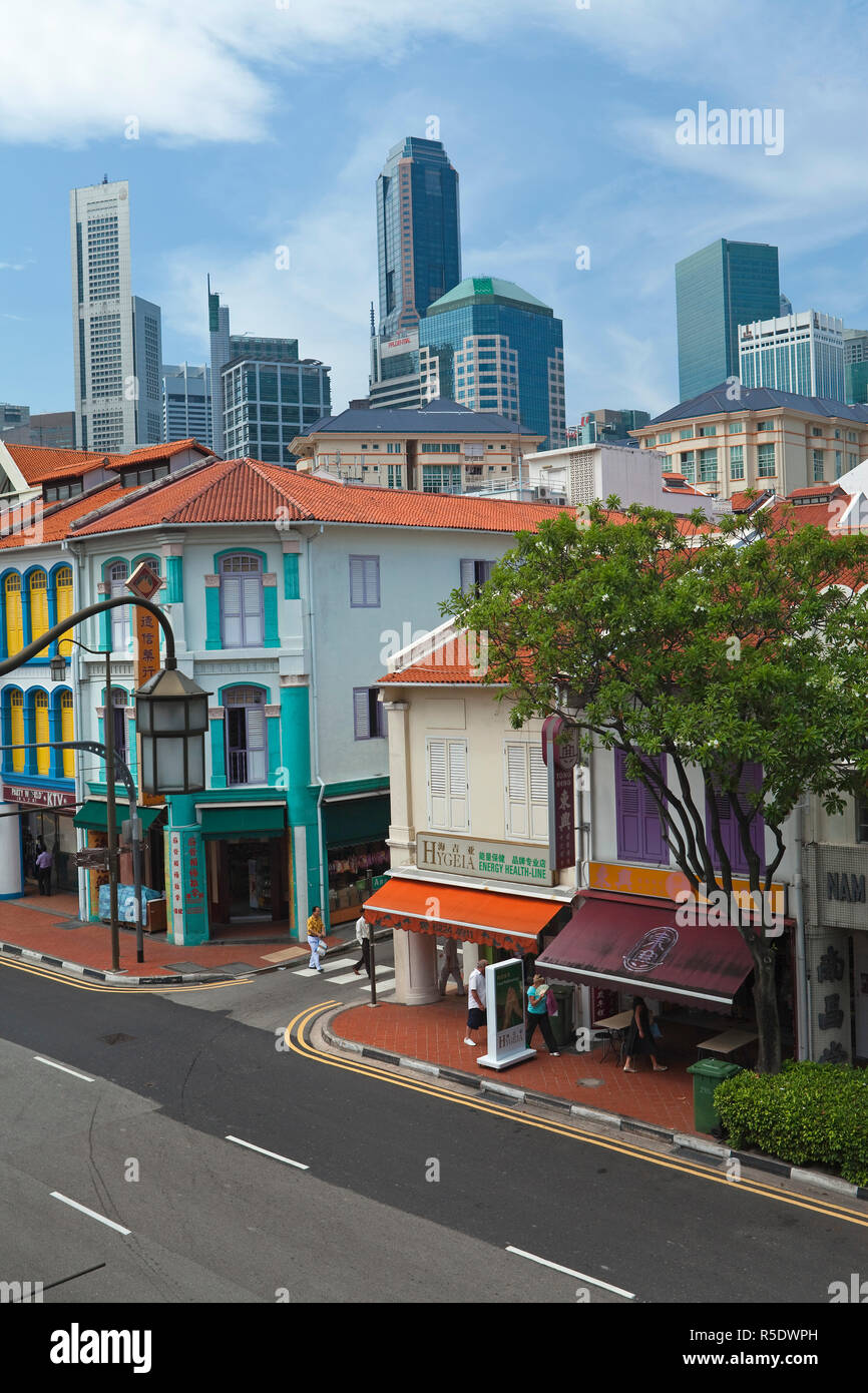 Elevated view along the newly painted South Bridge Road in Chinatown, Singapore, South East Asia Stock Photo