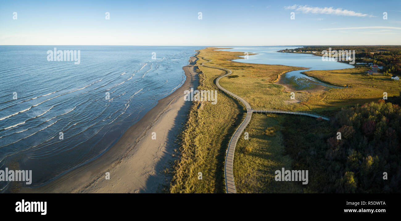 Aerial panoramic view of a beautiful sandy beach on the Atlantic Ocean