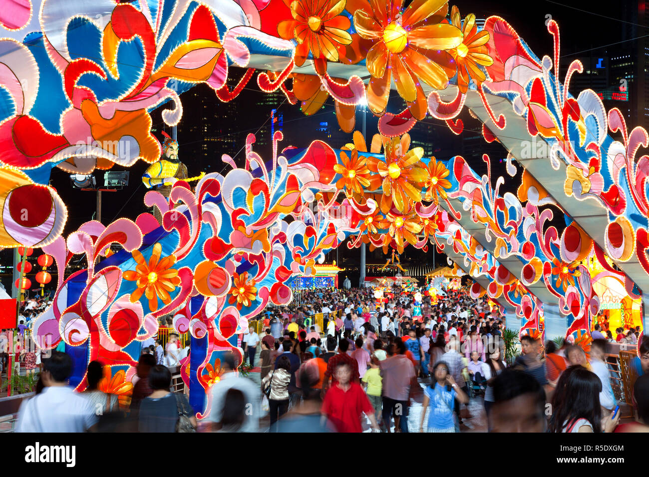 River Hongbao decorations for Chinese New Year celebrations at Marina Bay, Singapore Stock Photo