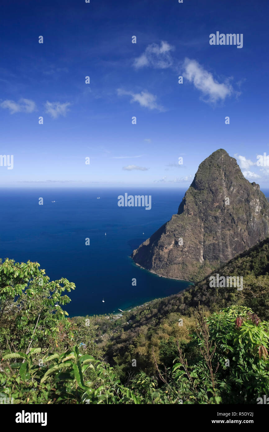Caribbean, St Lucia, Petit Piton and Anse des Pitons Beach Stock Photo