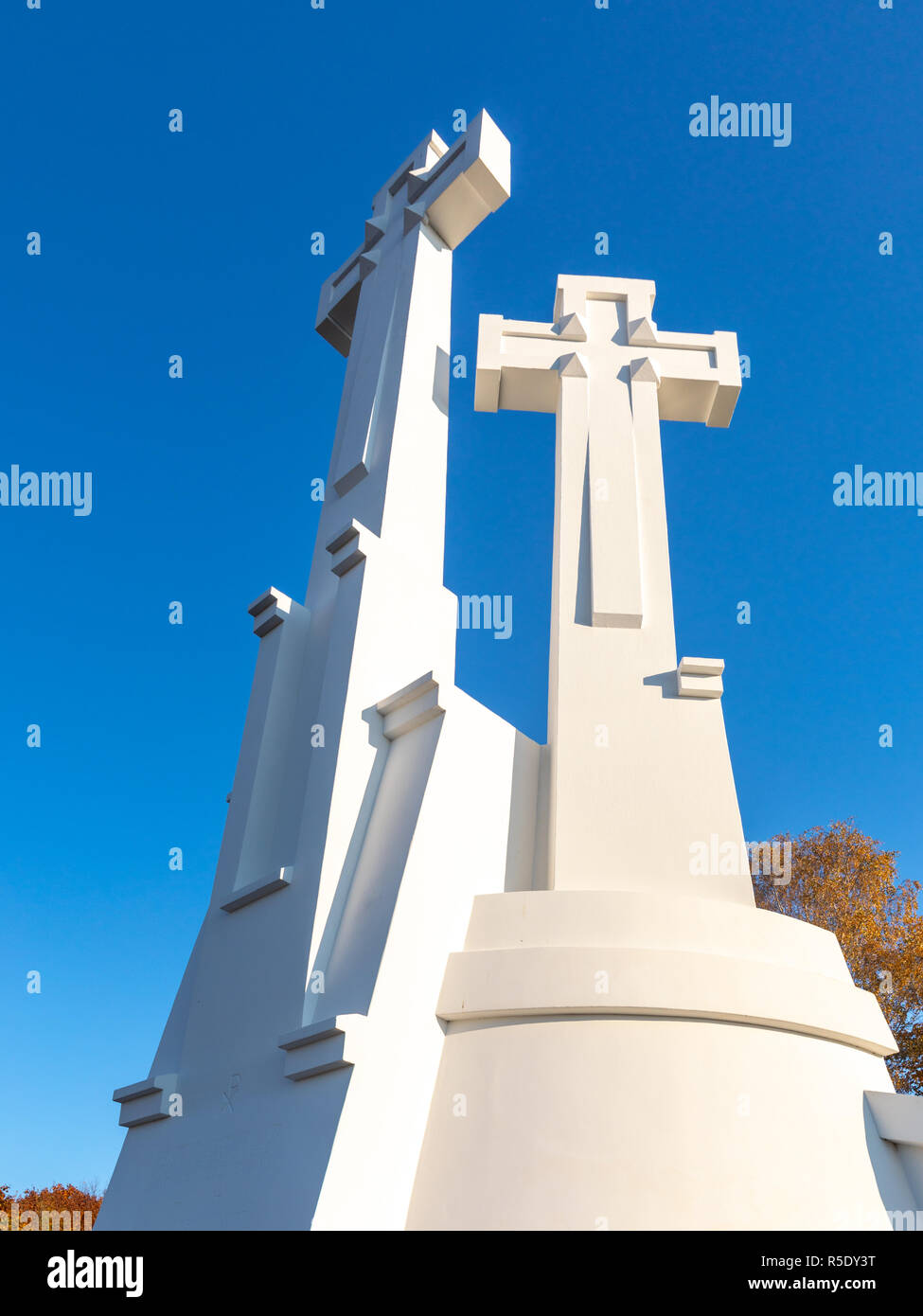 The Three Crosses monument overlooking Vilnius Old Town Stock Photo