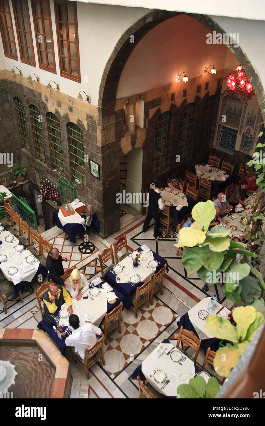 Syria, Damascus, Old Town, Bab Touma Quarter, historic Damascene house renovated as a restaurant Stock Photo