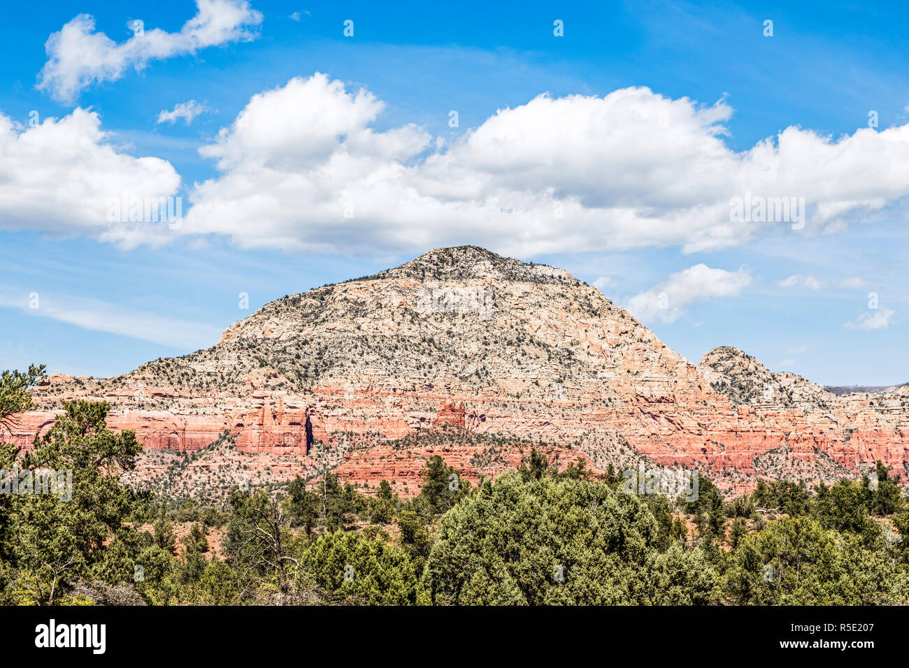 Capitol Butte, also known as Thunder Mountain, is one of the highest summits in Sedona, Arizona. Stock Photo