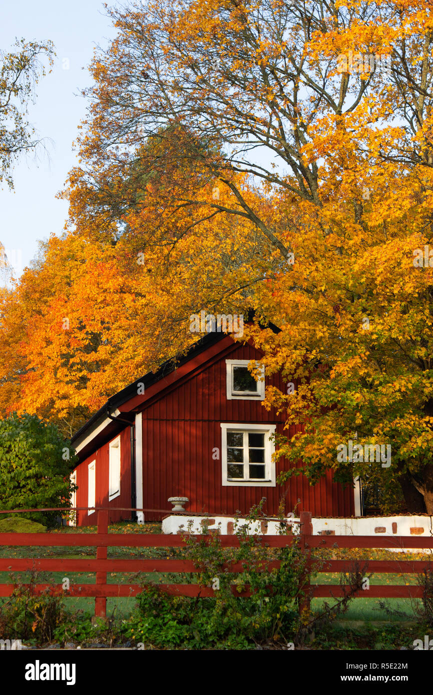 Traditional red farm house in Sigtuna's countryside, Marsta, Sweden