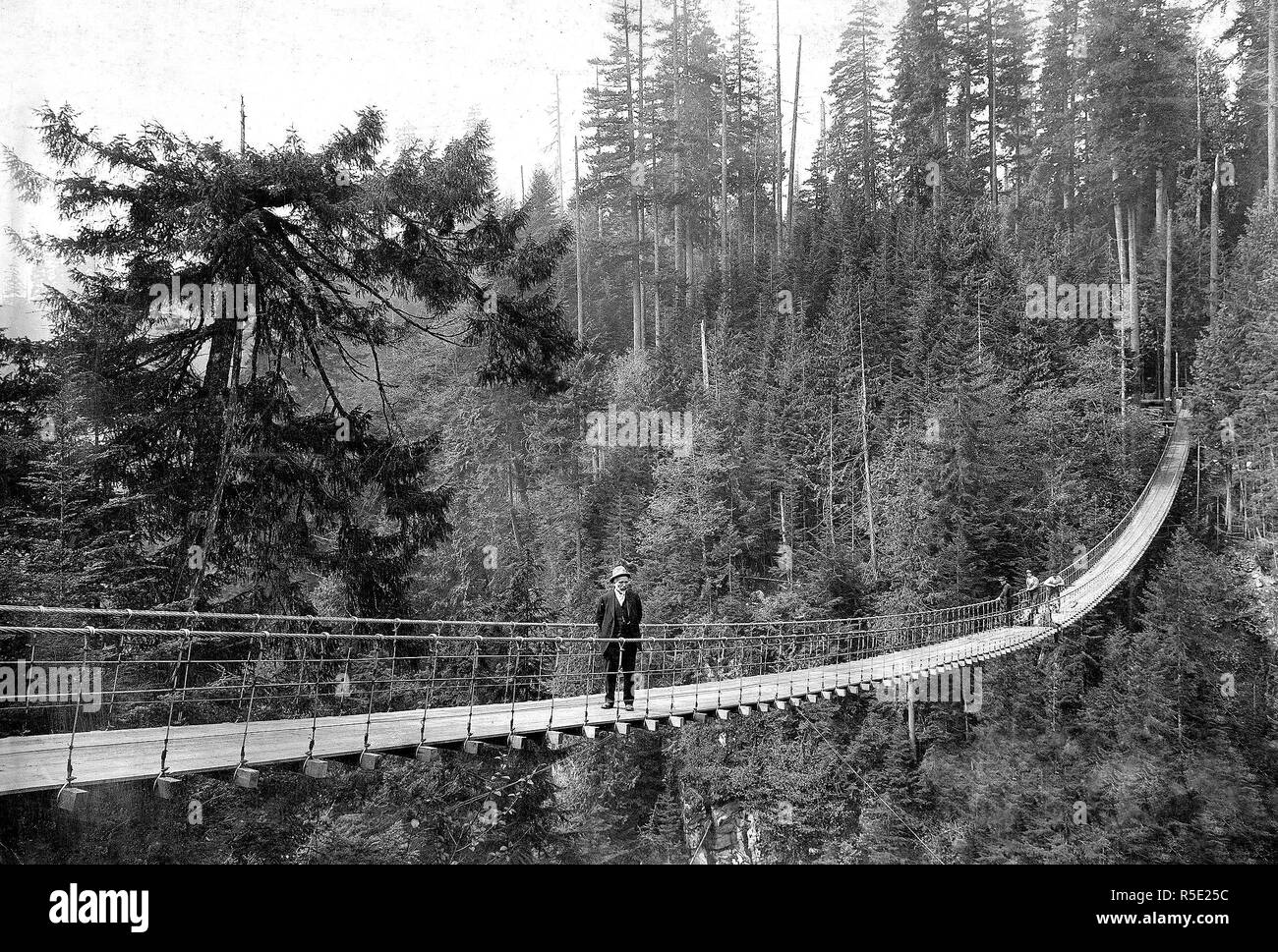 Suspension bridge crossing Capilano River ca. 1919 Credit UBC Library