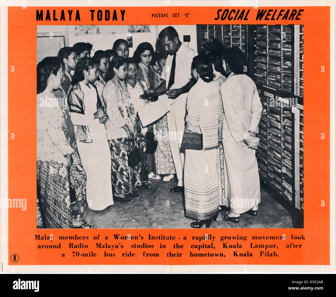 Malay members of a woman's institute receive a tour of Radio Malaya's studios in Kuala Lampur Stock Photo