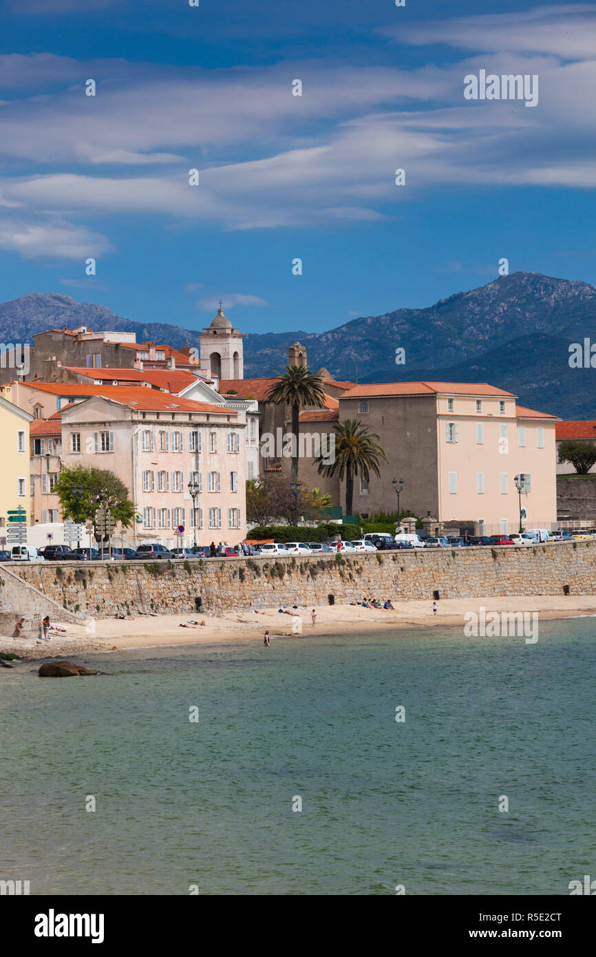 France, Corsica, Corse-du-Sud Department, Corsica West Coast Region, Ajaccio, city view from the seaside Stock Photo