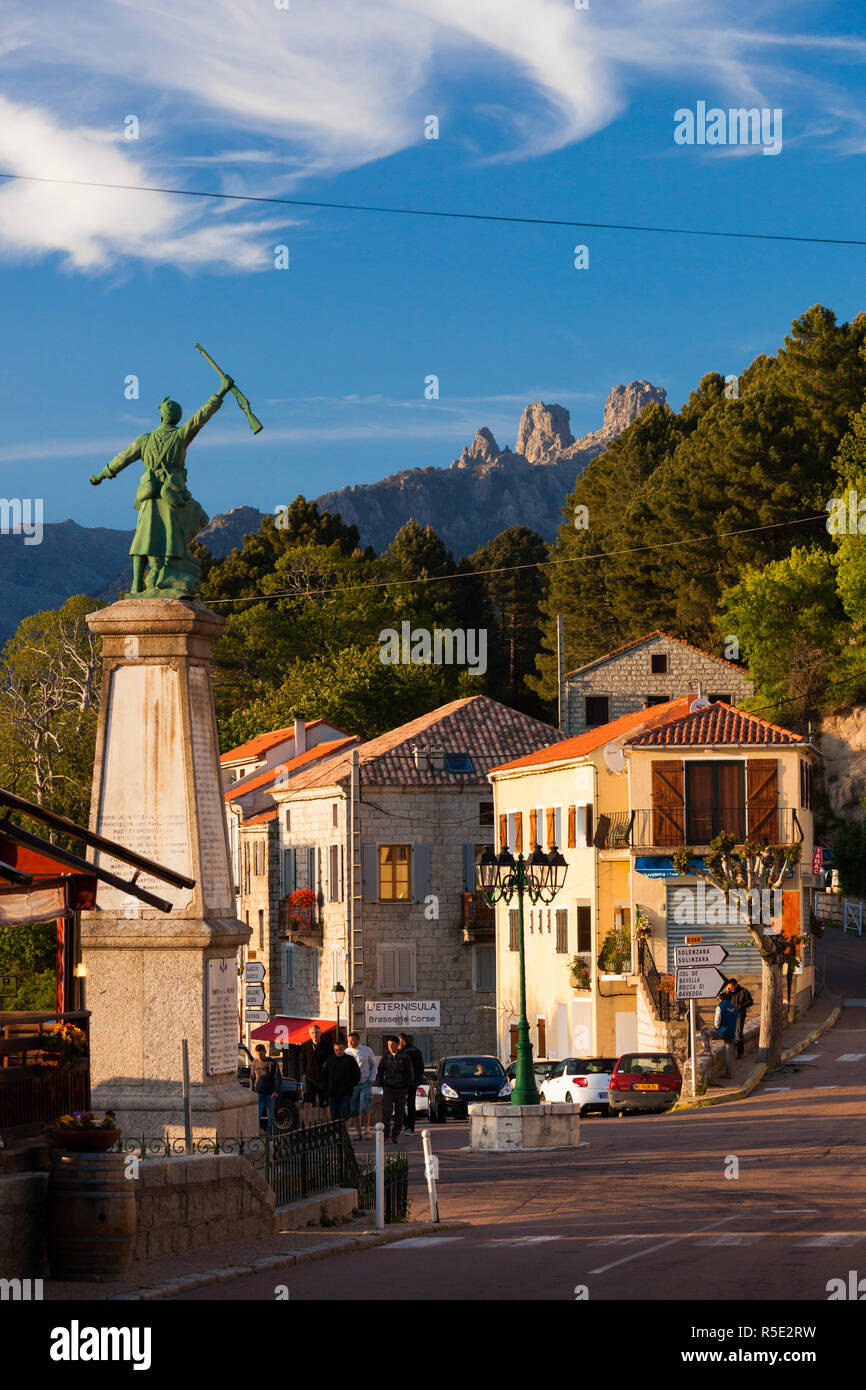 France, Corsica, Corse-du-Sud Department, La Alta Rocca Region, Zonza, town center Stock Photo